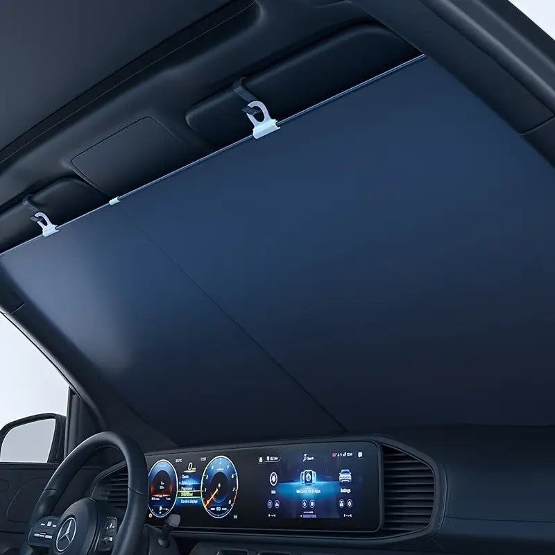 Automatic Retractable Front Windshield Sunshade - Heat-Resistant Car Accessory with Durable Fabric