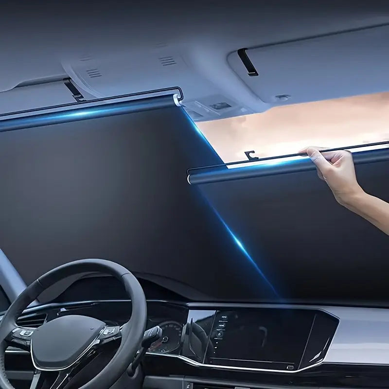 Automatic Retractable Front Windshield Sunshade - Heat-Resistant Car Accessory with Durable Fabric